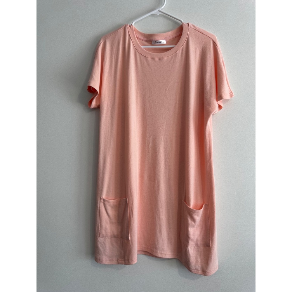 Poetsky spring T-Shirt Dress Womens Large Peach Pockets Short tunic loungewear